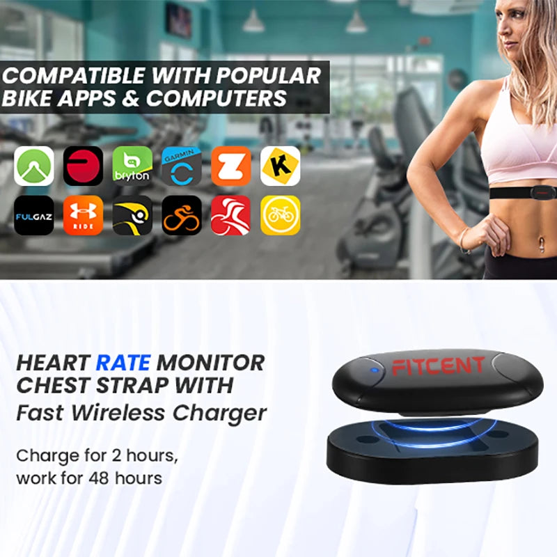 FITCENT Rechargeable Bluetooth Heart Rate Monitor Chest Strap