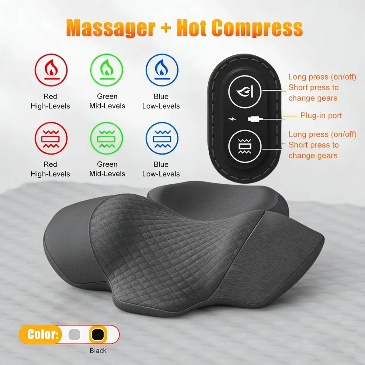 Electric Neck Massager Pillow with Heat & Vibration