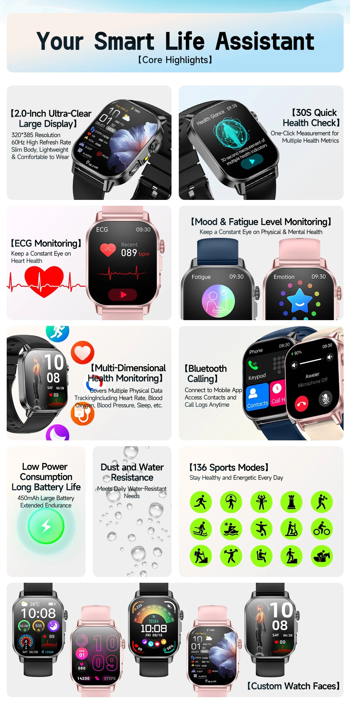 Men’s ECG Health Monitoring Smartwatch with Bluetooth Call